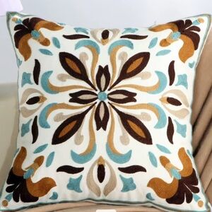Set of Embroidered Floral Throw Pillow Cases - Multicolor Brown